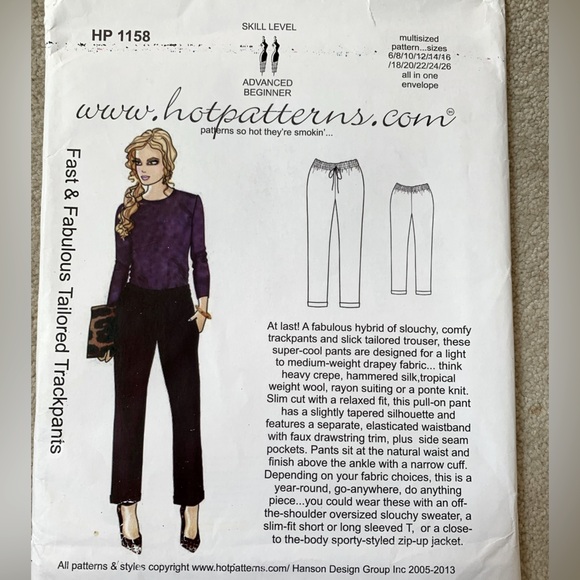 Hot Patterns Sewing Pattern - Fast and Fabulous Tailored Track Pants - Picture 1 of 2